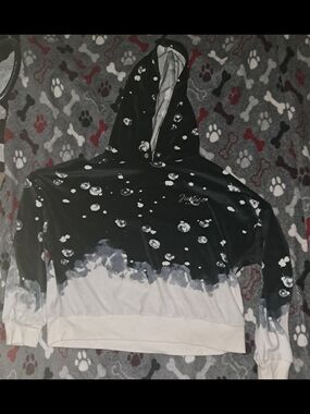 Justice Black and White Tie-Dye Hoodie with Polka Dot Heart Accents